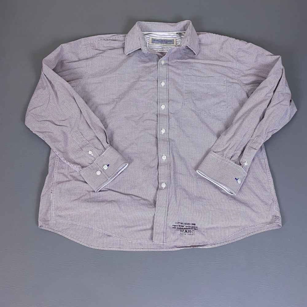 Marc New York Andrew Marc Button Up Shirt Mens XL 17 34/35 Burgundy Gingham